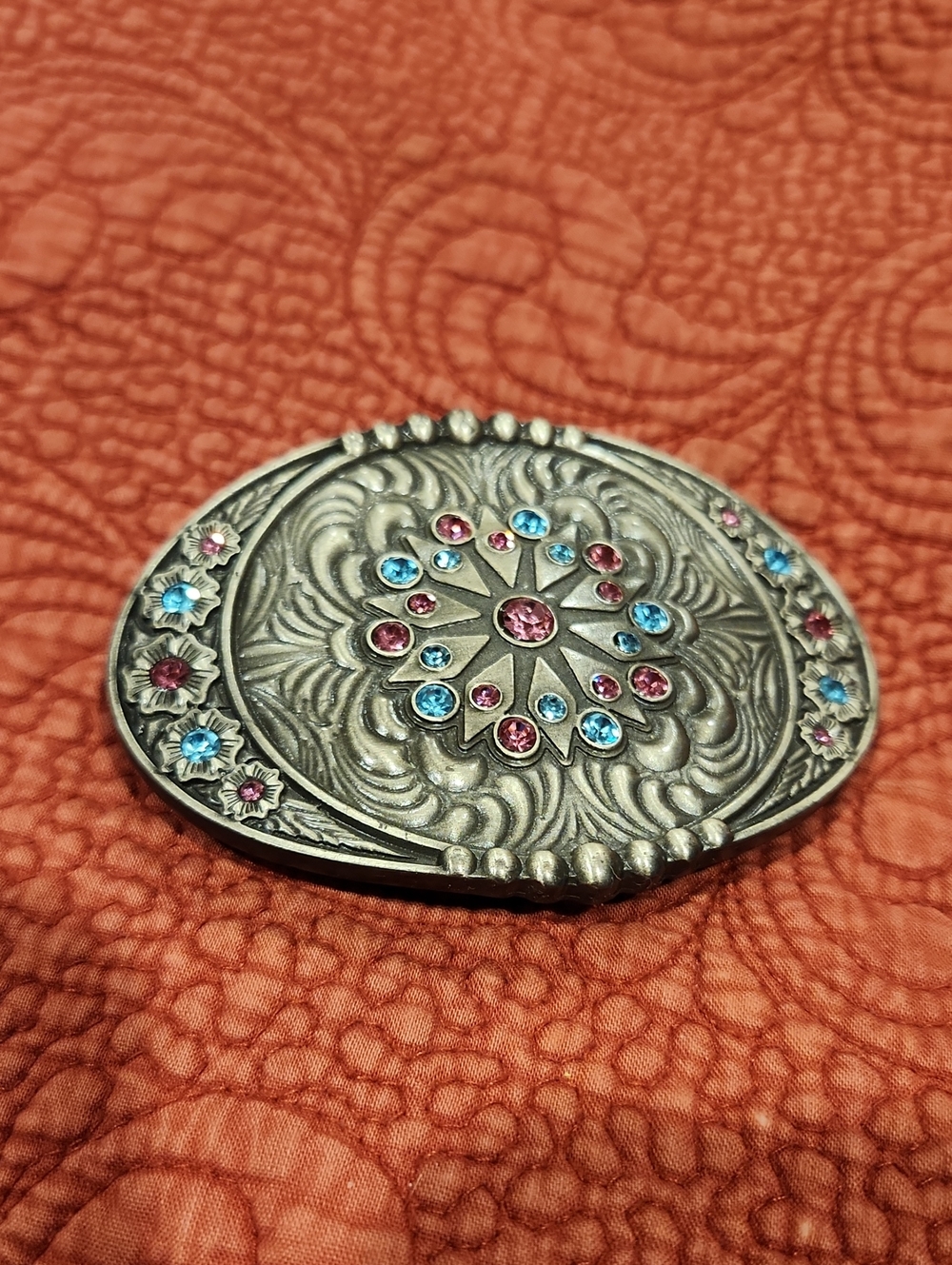 Montana silver blue/pink jeweled belt buckle